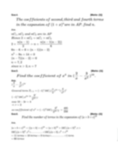 Solution Plus One Mathematics Chapter Binomial Theorem Important