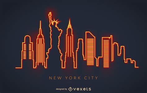 New York Neon Skyline Vector Download