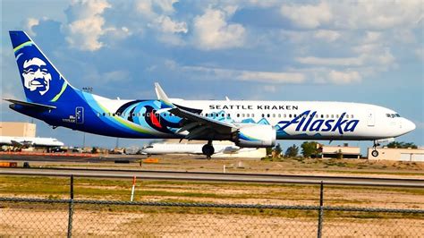 Alaska Seattle Kraken Livery 737 Max 9 Landing At El Paso Intl