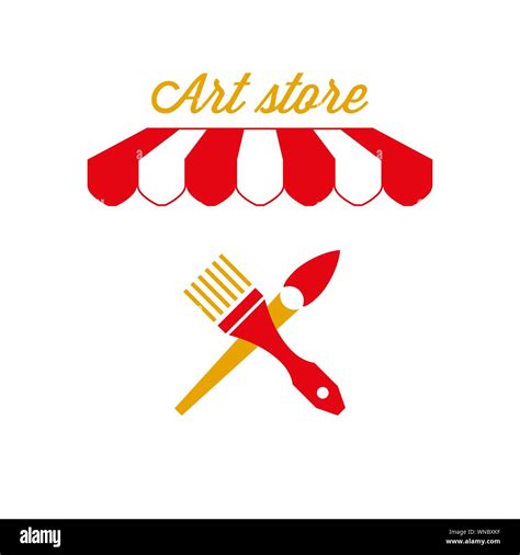 Art Store Sign Emblem Red And White Striped Awning Tent Crossed