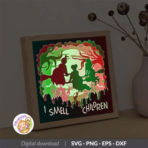 Flying Witches Svg Halloween D Shadow Box Template Halloween Etsy