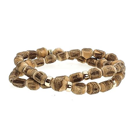 Luxury 9ct Gold Tulsi Wood Bead Bracelet For Men UK OMMO London