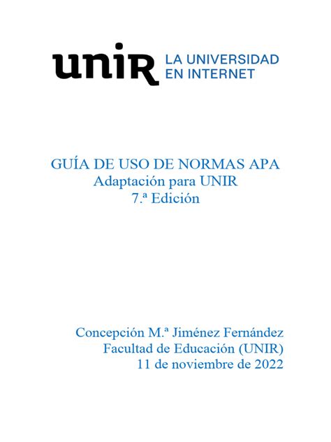 Guía De Uso De Normas Apa Adaptación Para Unir 7 Edición Pdf