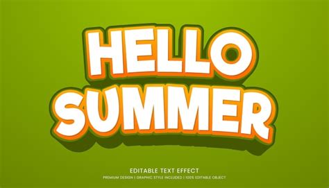 Hello Verano Plantilla De Efecto De Texto Editable Vector Premium