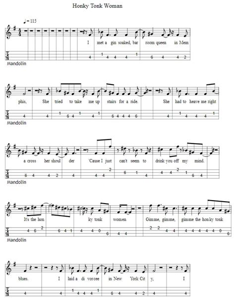 Honky Tonk Woman Mandolin Tab Tenor Banjo Tabs