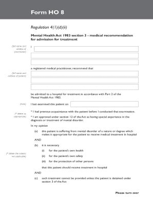 Fillable Online MENTAL HEALTH FORM HO 8 Fax Email Print PdfFiller