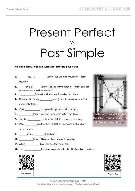 Present Perfect Vs Past Simple Consolidation Worksheet Photocopiables