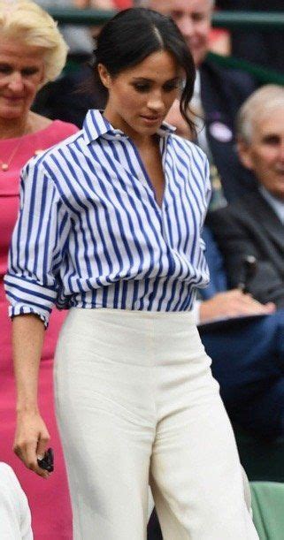 Meghan Markle Wearing Silk Striped Shirt By Ralph Lauren At The