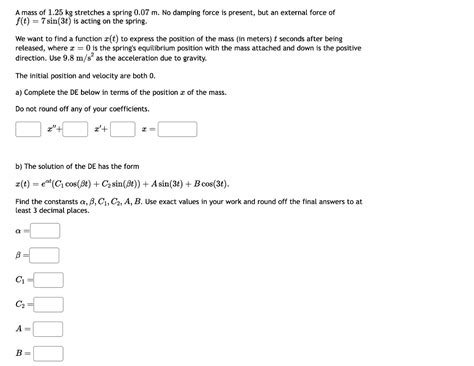 Solved A mass of 1.5 kg stretches a spring 0.08 m. The mass | Chegg.com 