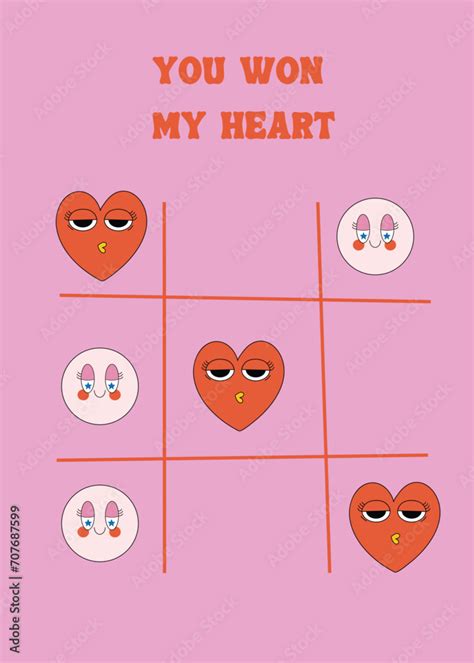 Cute Retro Themed Valentines Day Illustration Artwork With Tic Tac Toe