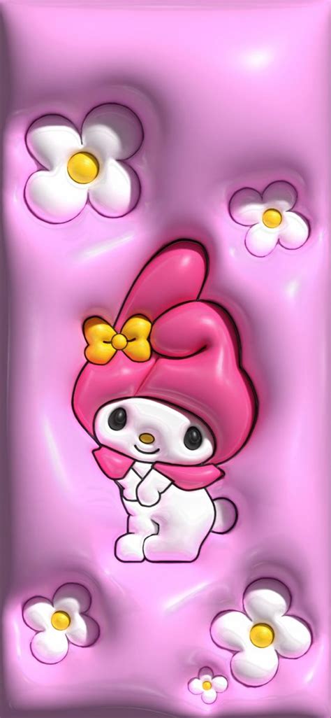 an image of a hello kitty with flowers in the background