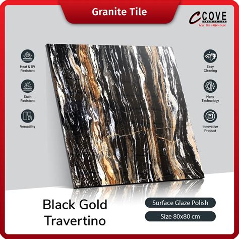 Jual Cove Granite Tile Black Gold Travertino 80x80 Shopee Indonesia