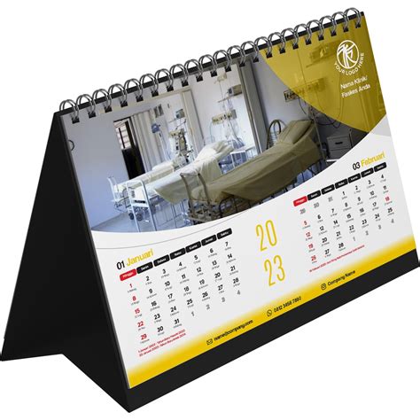 Jual Cetak Kalender Meja Tahun Custom Penyangga Linen Hitam