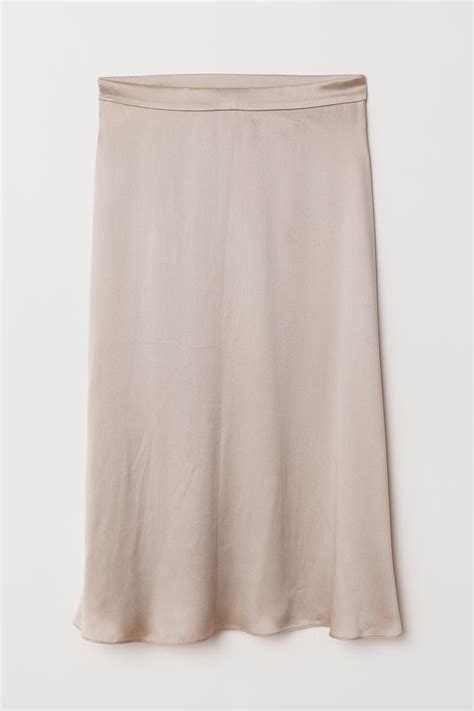 Silk Blend Skirt High Waist Midi Light Taupe Ladies Handm Us