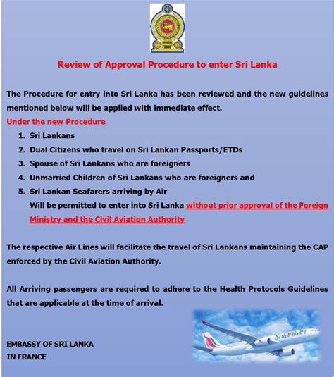 REVIEW OF APPROVAL PROCEDURE TO ENTER TO SRI LANKA | Embassy of