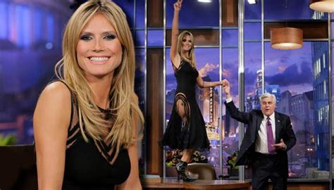 Heeeere S Heidi Klum Flashes Leg While Dancing On Jay Leno’s Desk