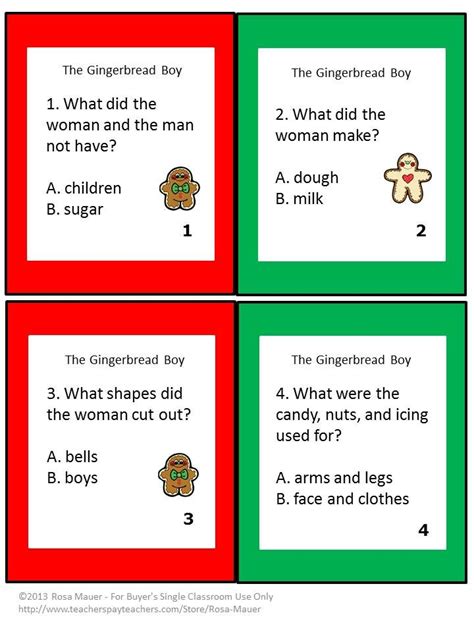 Gingerbread Boy Multiple Choice Comprehension Questions Task Cards & Worksheet | Technology ...