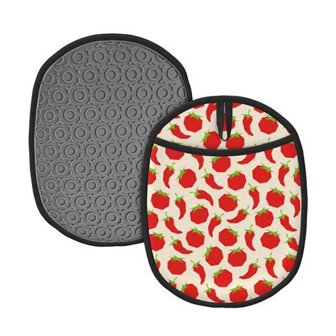 Cute Red Tomato Pepper Pot Holders For Kitchen Heat Resistant Oven Mitts Hot Pads With Pocket