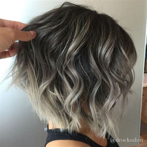 Subtle Gray Balayage For Brunette Bob Balayage Blond Balayage Color