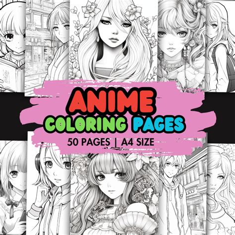 Printable Anime Coloring Pages Set 50 Pages Coloring Worksheet