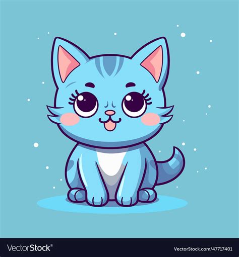 Blue kawaii cat Royalty Free Vector Image - VectorStock