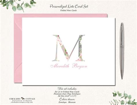 Monogrammed Note Cards Set Of 10 Cards With Envelopes Etsy