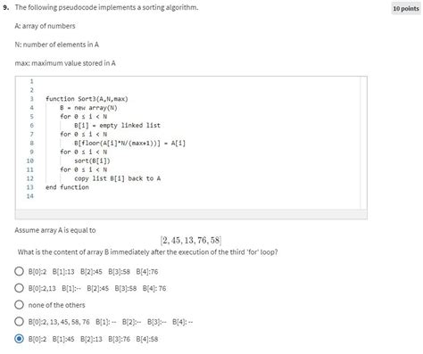 Solved The Following Pseudocode Implements A Sorting