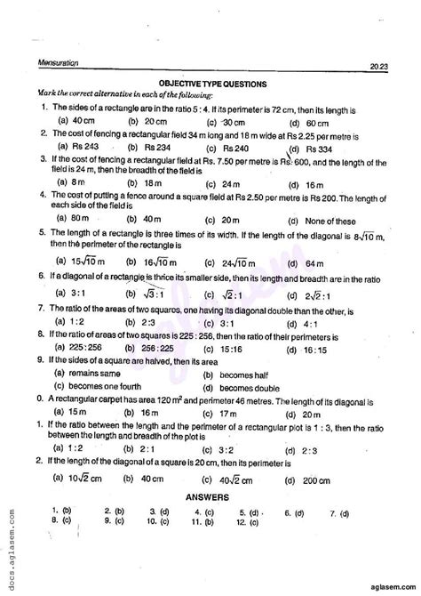 Rd Sharma Solutions Class Chapter Mensuration Mcq