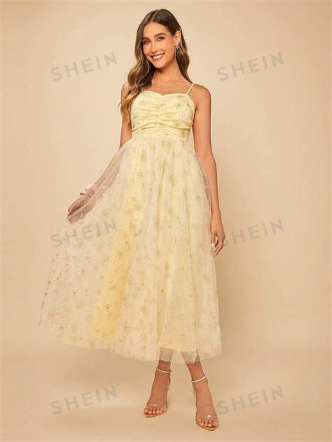 Shein Belle Mesh Overlay Ruched Bust Bridesmaid Dress Shein Uk