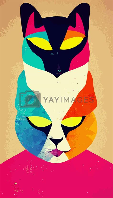 Colorful Cat Head With Cool Isolated Pop Art Style Backround Wpap