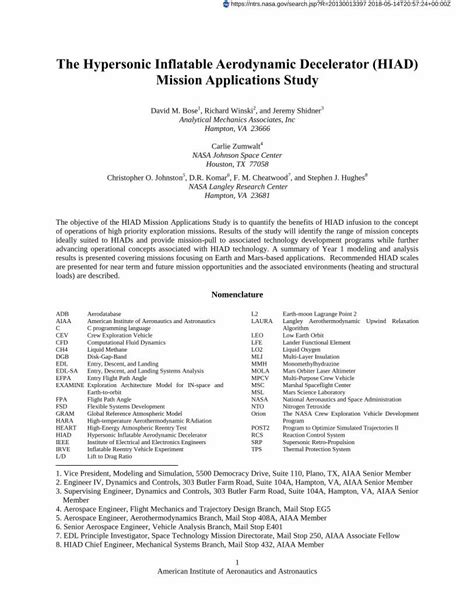 Pdf The Hypersonic Inflatable Aerodynamic Decelerator Hiad Pdf