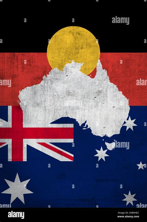 Artistic Australia Map Territory With Aboriginal Flag And Australian