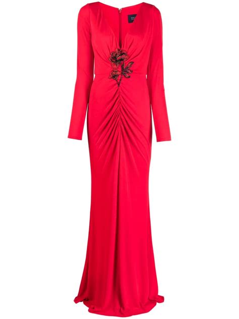 Marchesa Notte Floral Appliqu Ruched Gown Farfetch