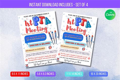 EDITABLE PTA Meeting Handout Flyer, School Information Meeting Flyer, Printable Volunteer ...