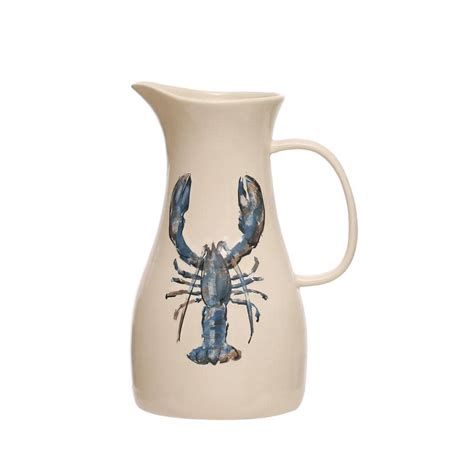 Storied Home Fl Oz White And Blue Stoneware Pitcher With Lobster