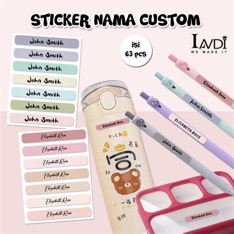 Jual Sticker Label Nama Custom Waterproof Pensil Botol Anti Air