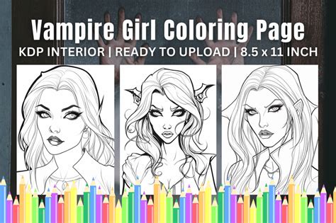 Vampire Girl Coloring Page Gráfico Por Designtion · Creative Fabrica