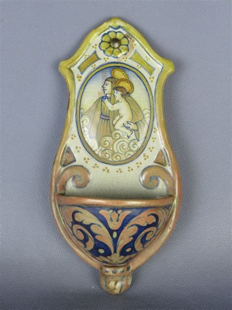 Ceramica Deruta Acquasantiera Da Parete Maiolica Dipinta A Mano Xx Sec