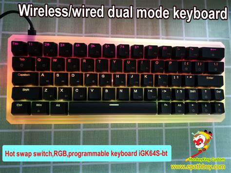 Custom rgb mechanical keyboard, 64 keys 60% rgb backlit wireless/wired ...