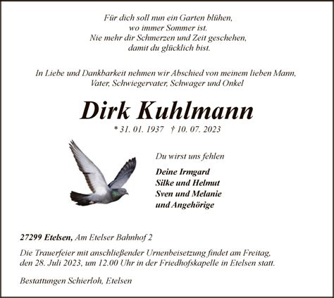 Traueranzeigen Von Dirk Kuhlmann Trauer Kreiszeitung De