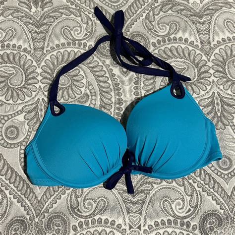 Victorias Secret Push Up Bikini Top Blue 34C Depop