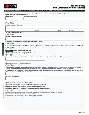 Fillable Online Tax Residency Self Certification Form Entities Tax