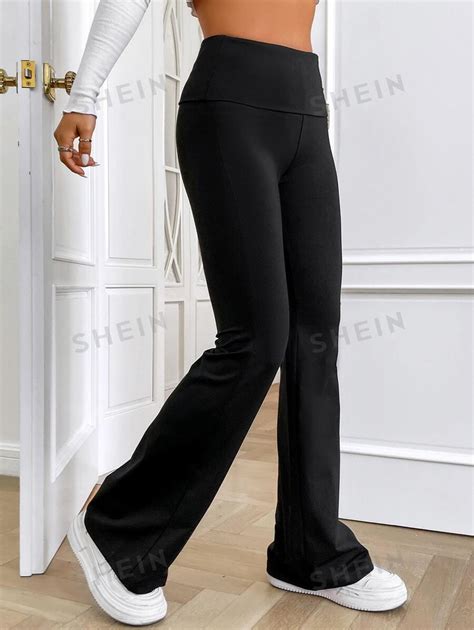 SHEIN EZwear Balletcore Wide Waistband Flare Leg Trousers SHEIN UK