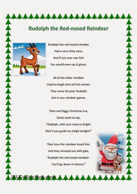 Rudolph The Red Nosed Reindeer Lyrics Printable