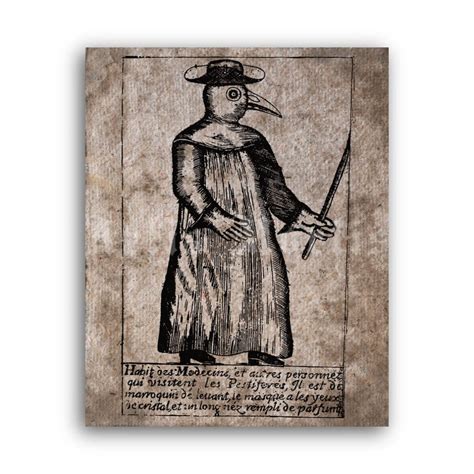 Printable Plague Doctor medieval woodcut, black death print