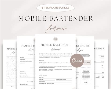 Mobile Bar Contract Bundle Bartender Service Agreement Bartending