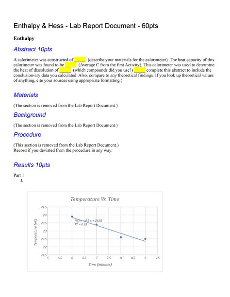 Lab Report Document Enthalpy And Hess S Law Enthalpy Hess Lab