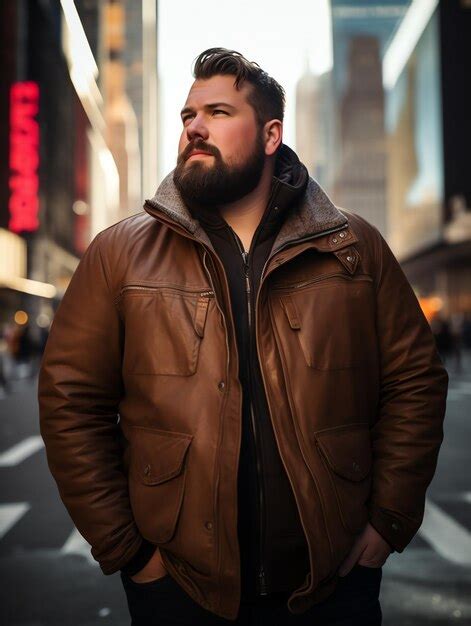 Premium Ai Image Brunette Man In New York City Travel Plus Size Man