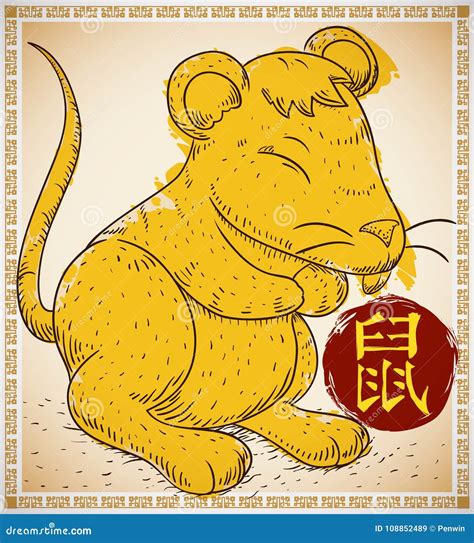 Rat In Hand Drawn And Brushstroke Style For Chinese Zodiac Vector