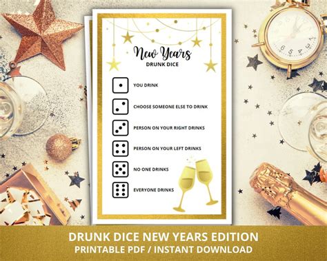 New Years Drunk Dice Game Drunk Dice Drinking Game New Years Eve Drinking Game Drunk Dice